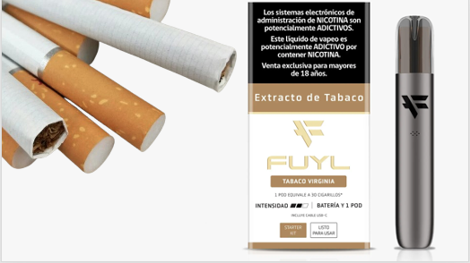 Extracto líquido de Tabaco Fuyl versis cigarrillos comunes